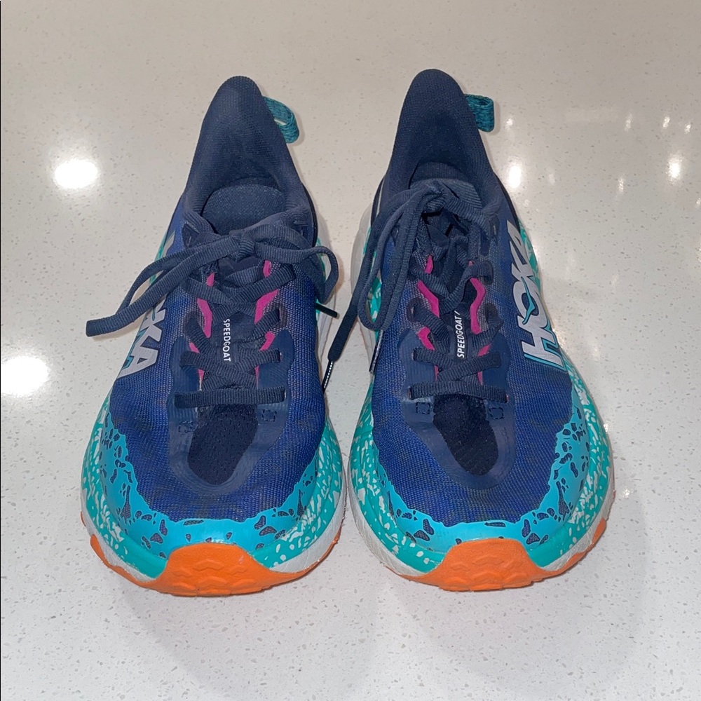 HOKA Speedgoat Blue and Orange Running Shoes - Picture 2 of 5
